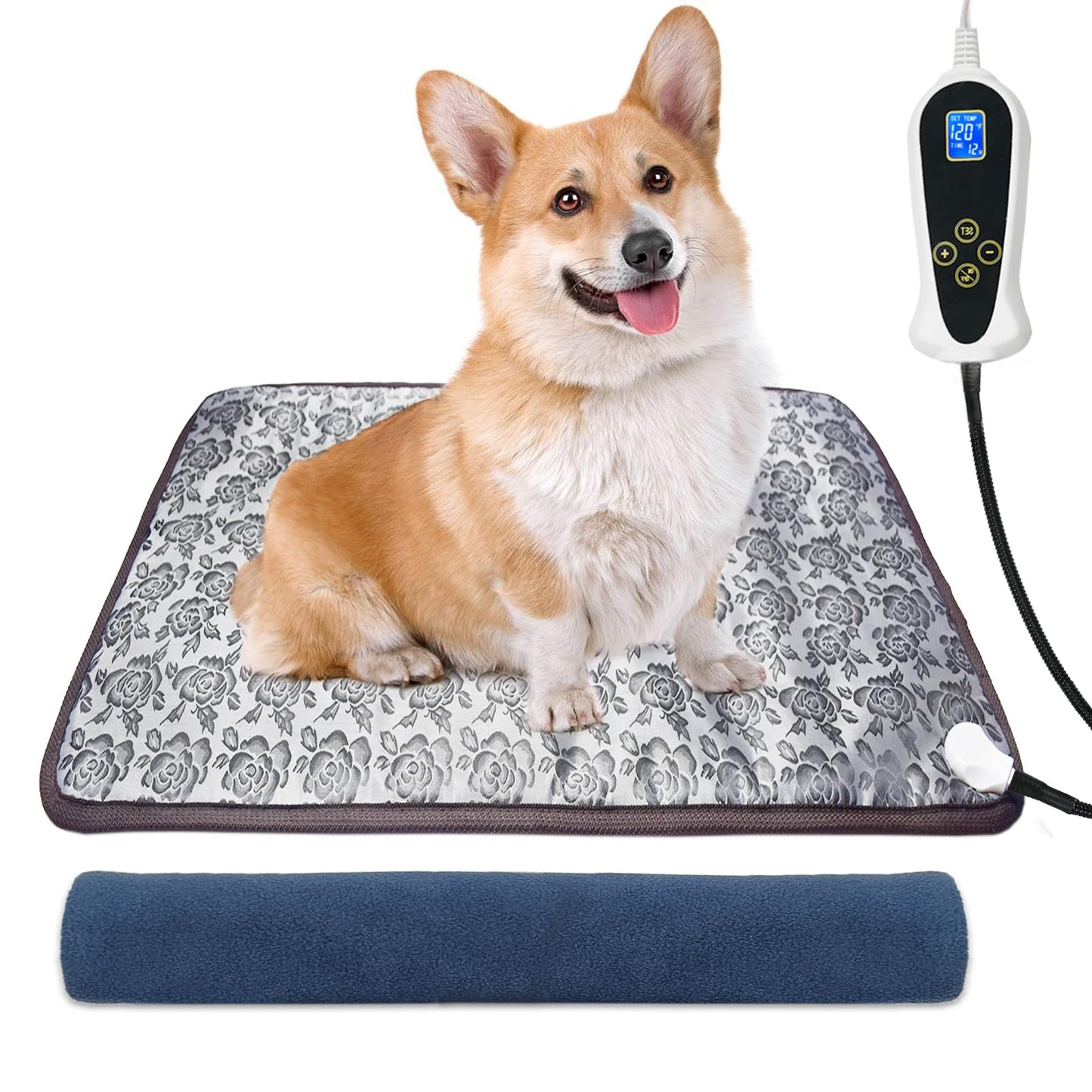 RC SLL Cat Heating Pad (18×18 in) Pet Heating Pad for Cats Puppy Heated Dogs Blanket with Timer(1-24H)Waterproof Heated Cat Blanket with Chew Resistant Steel Cord